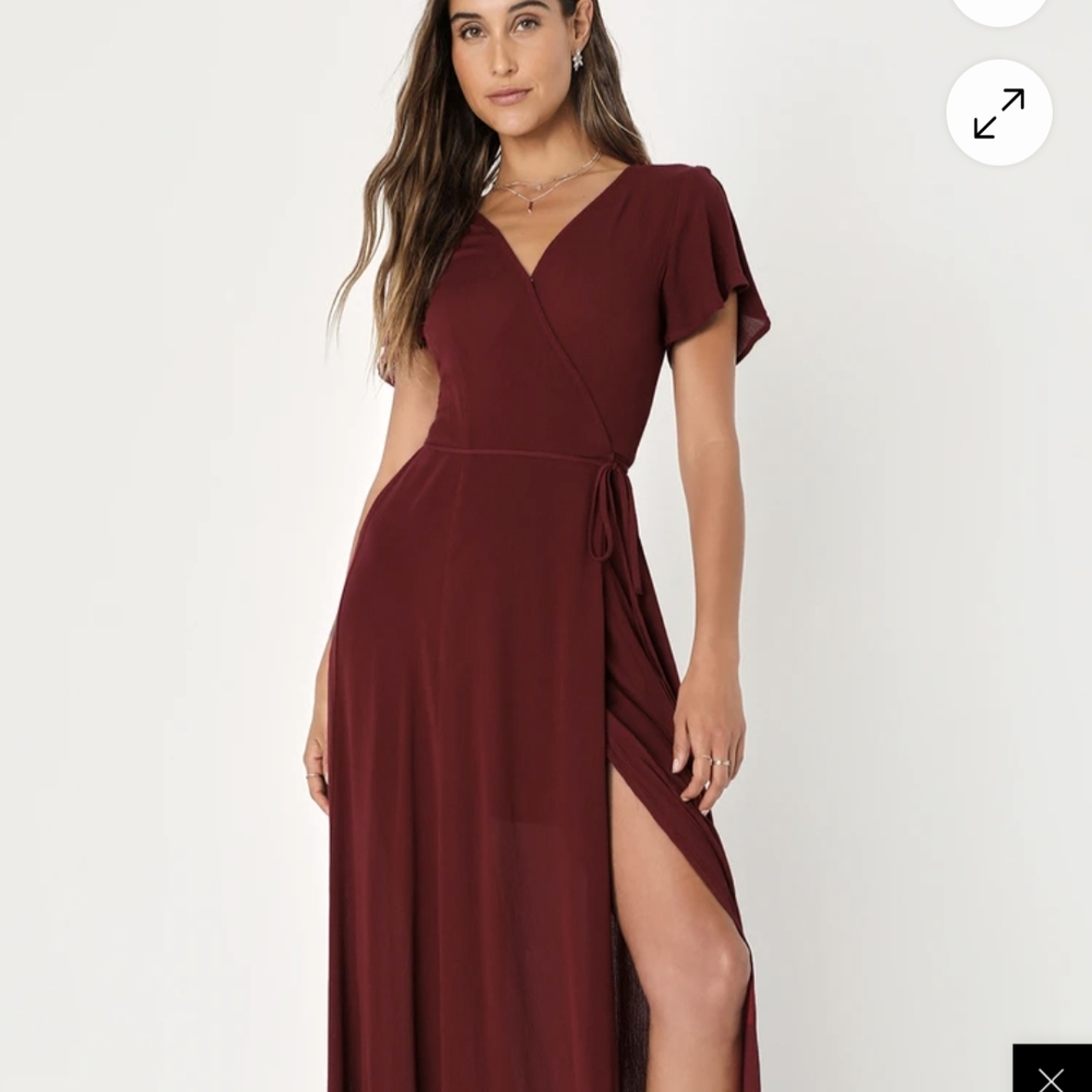 Lulu's Red Pleated Wrap Maxi Dress for Weddings